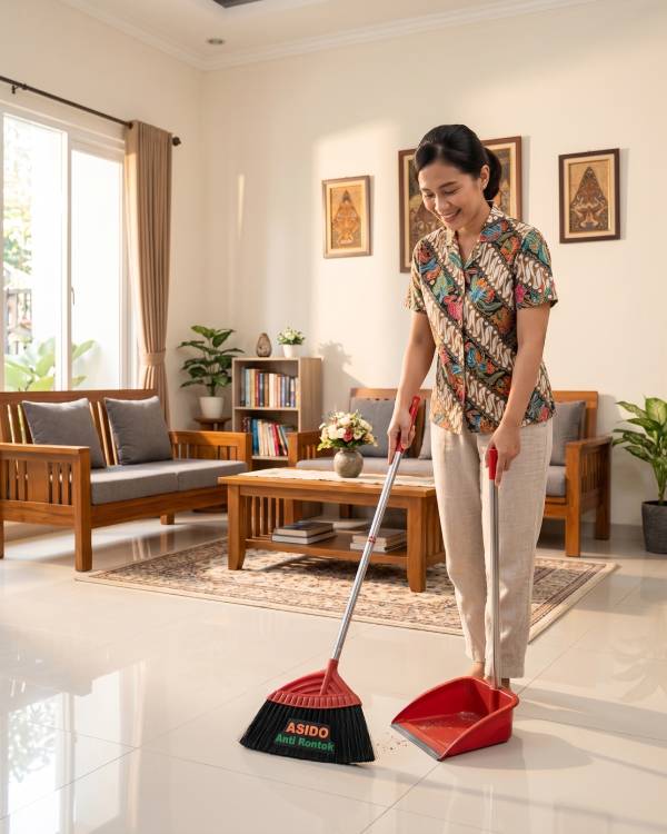 Asido Anti-Shed Broom with its handle, measured at 112 cm long with a 36 cm wide head